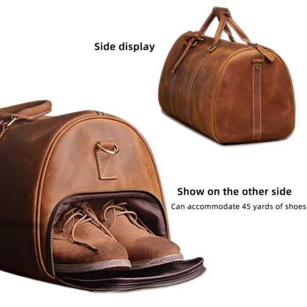 Leather Weekender Travel Bag With Shoe Compartment - Image 8