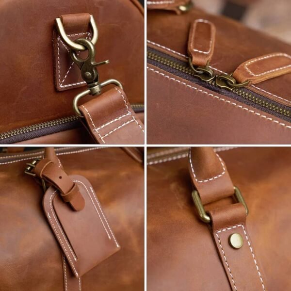 Leather Weekender Travel Bag With Shoe Compartment - Image 7