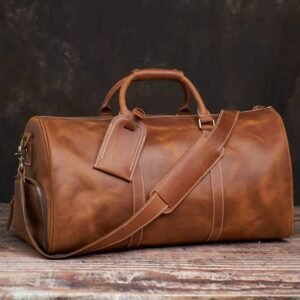 Leather Weekender Travel Bag With Shoe Compartment