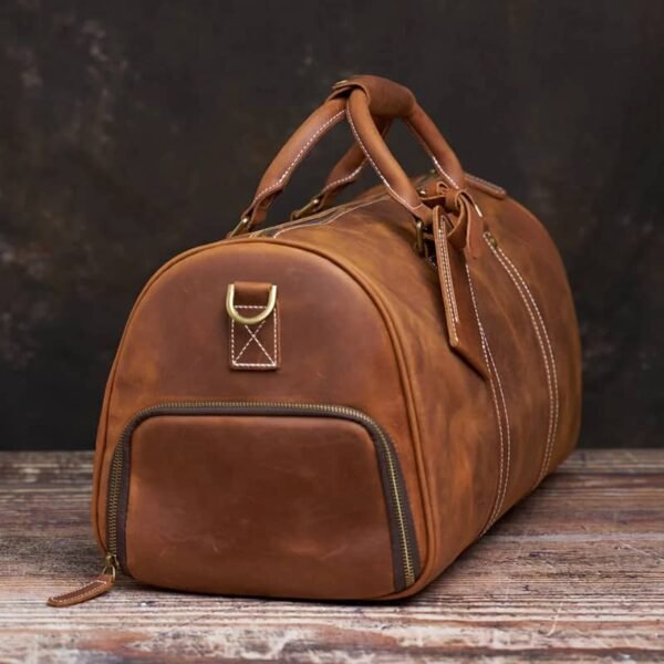 Leather Weekender Travel Bag With Shoe Compartment - Image 6