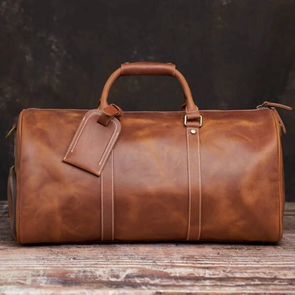 Leather Weekender Travel Bag With Shoe Compartment - Image 5