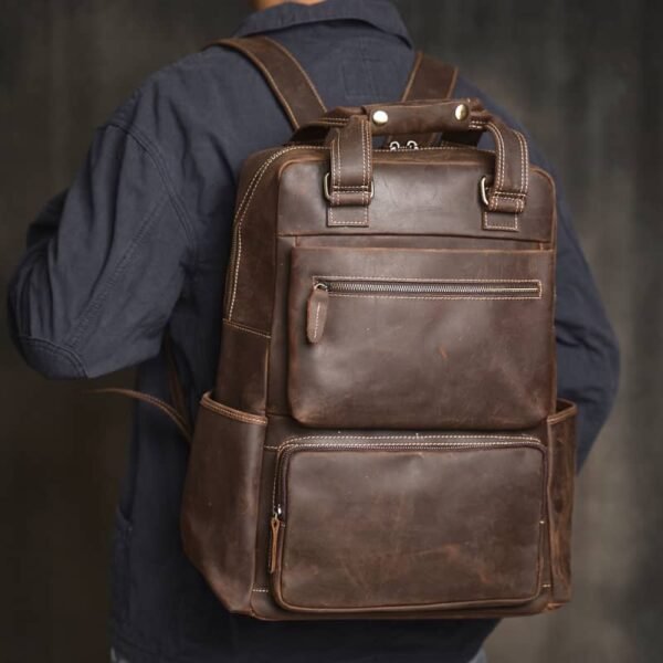 Vintage Large Leather Backpack | With Carry Handle - Image 7