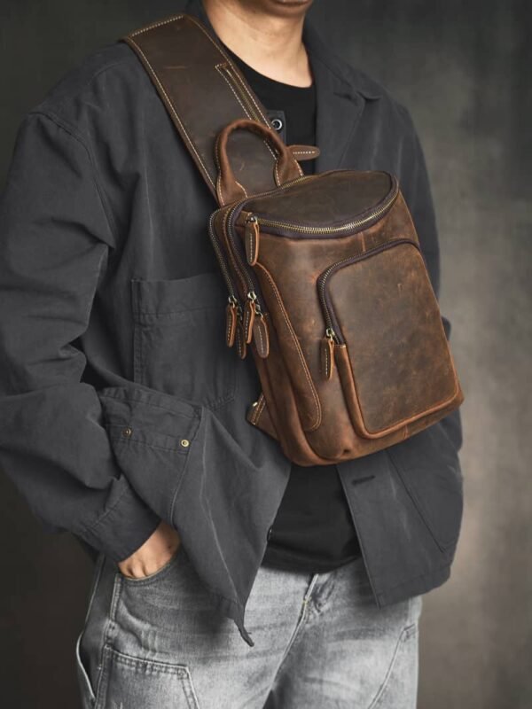 Leather Sling Bag l Large Chest Bag - Image 7