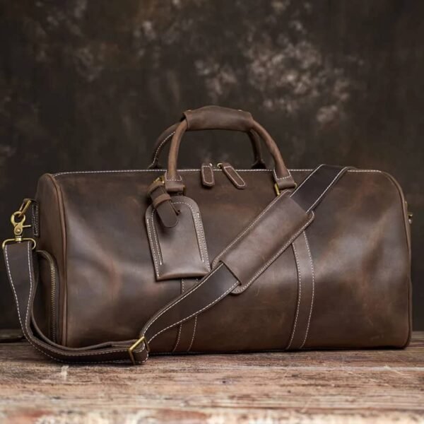Leather Weekender Travel Bag With Shoe Compartment - Image 10