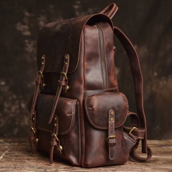 Vintage Leather Backpack | Handmade Flip-Top backpack - Image 5