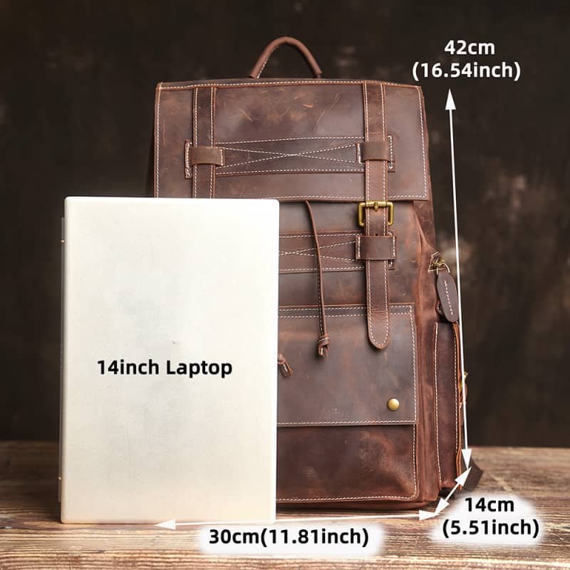 Vintage Large Leather Backpack | Flip-Top backpack 17 vintage leather backpack bag 1 15