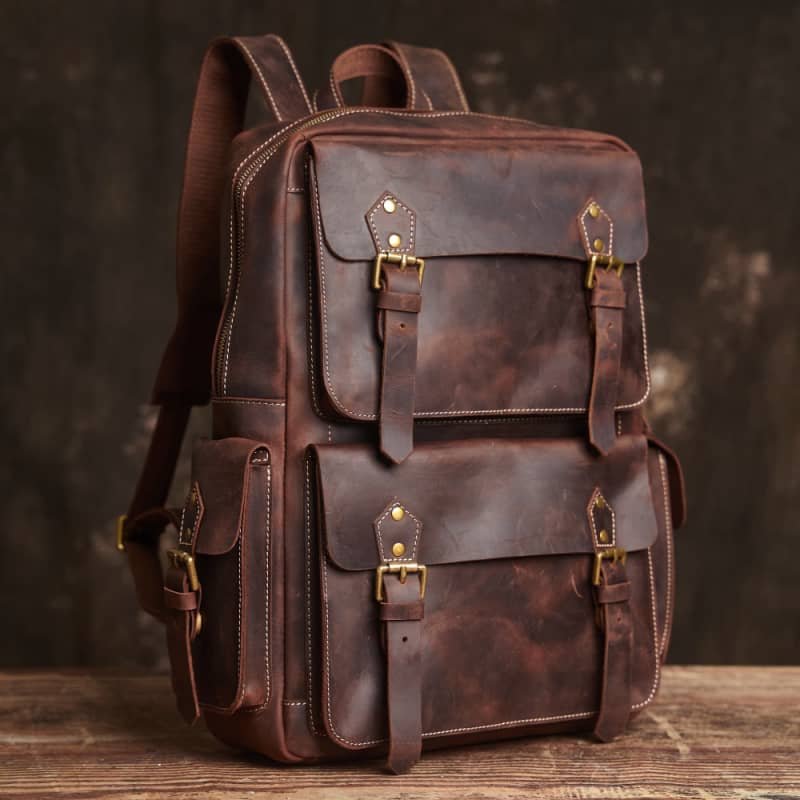 Vintage Large Leather Backpack | Handmade Leather Backpack 3 Vintage Large Leather Backpack | Handmade Leather Backpack - Image 3