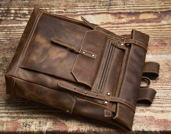 Vintage Large Leather Backpack | Folding Backpack - Image 8