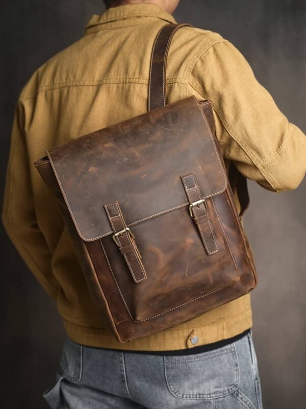 Vintage Handmade Leather Backpack | With Flip-Top Cover - Image 6