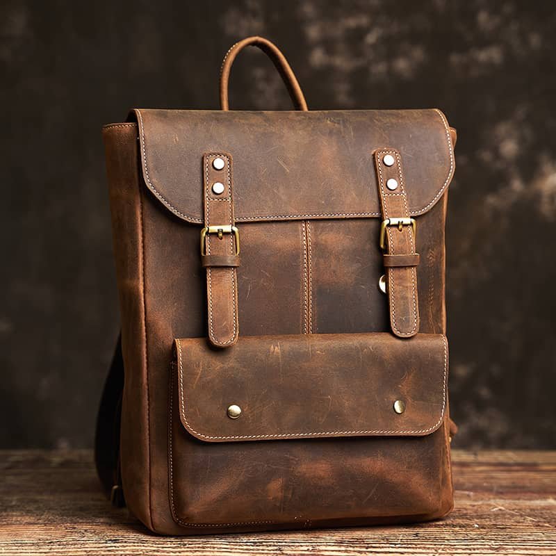 Vintage Leather Backpack | With Flip-Top Cover 1 Vintage Leather Backpack | With Flip-Top Cover