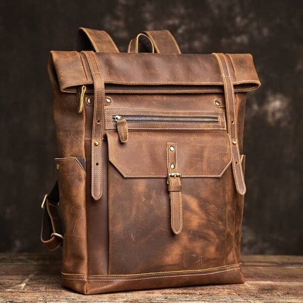 Vintage Large Leather Backpack | Folding Backpack - Image 3