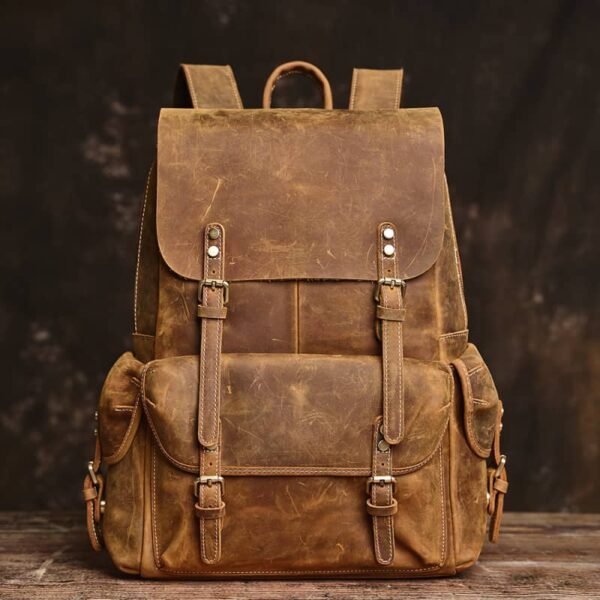Vintage Leather Backpack | Handmade Flip-Top backpack - Image 19