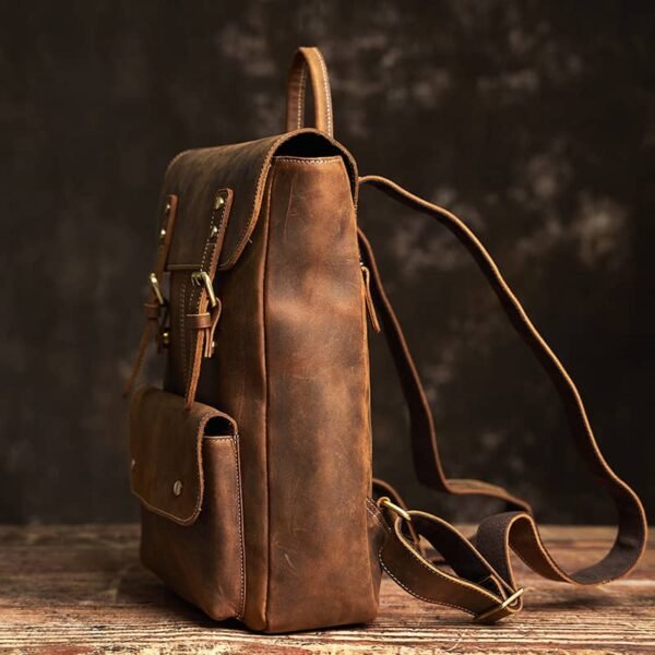 Vintage Leather Backpack | With Flip-Top Cover 5 Vintage Leather Backpack | With Flip-Top Cover - Image 5