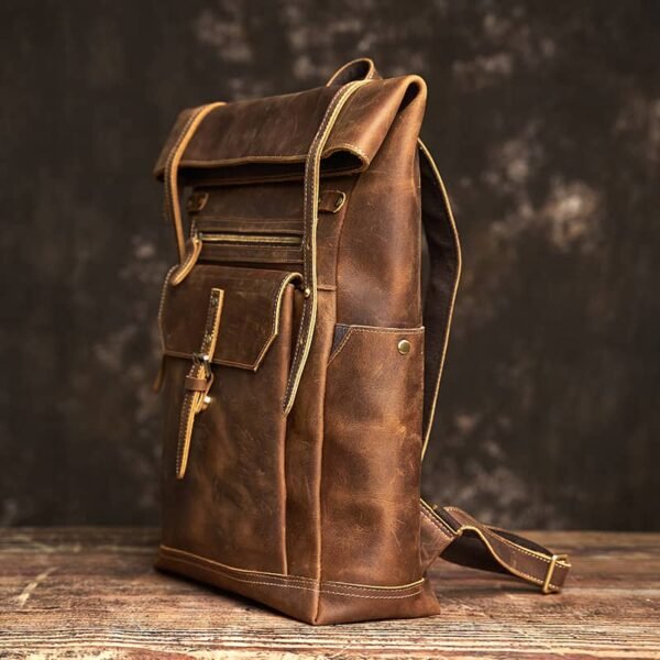 Vintage Large Leather Backpack | Folding Backpack - Image 5