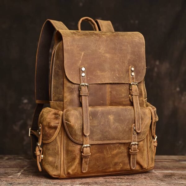 Vintage Leather Backpack | Handmade Flip-Top backpack - Image 18