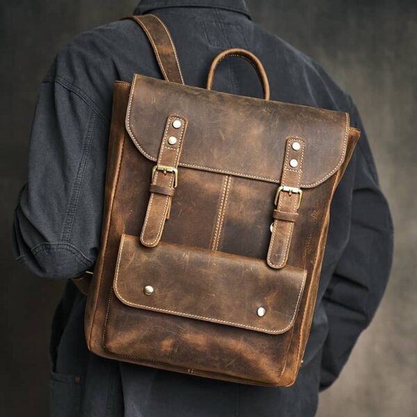 Vintage Leather Backpack | With Flip-Top Cover 7 Vintage Leather Backpack | With Flip-Top Cover - Image 7