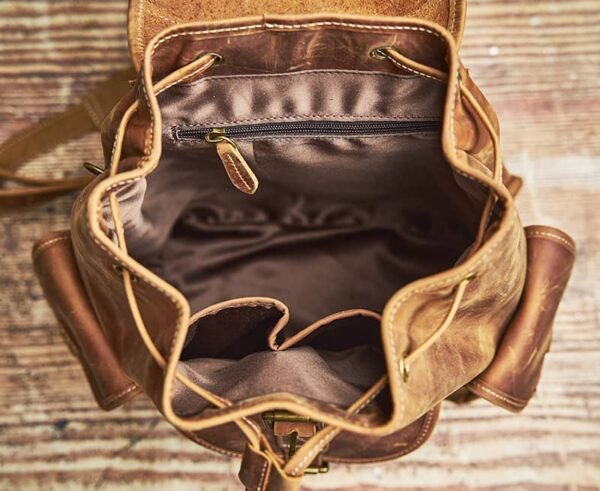 Vintage Leather Backpack | With Flap Drawstring Opening - Image 18