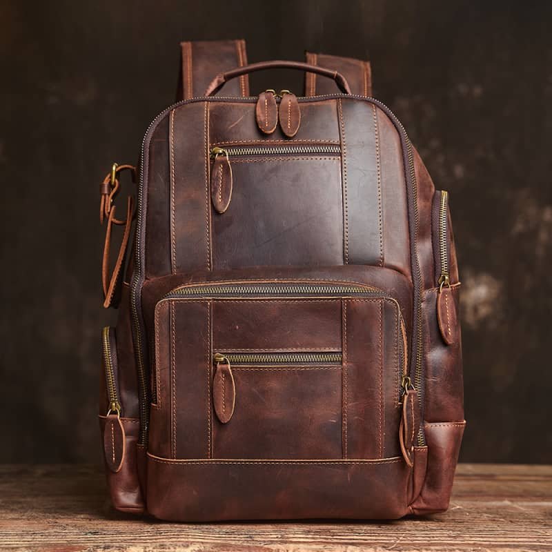 Vintage Leather Double Backpack | Trolley Case Fixing Strap 4 Vintage Leather Double Backpack | Trolley Case Fixing Strap - Image 4