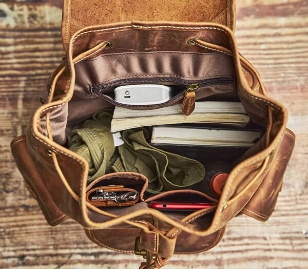 Vintage Leather Backpack | With Flap Drawstring Opening - Image 17