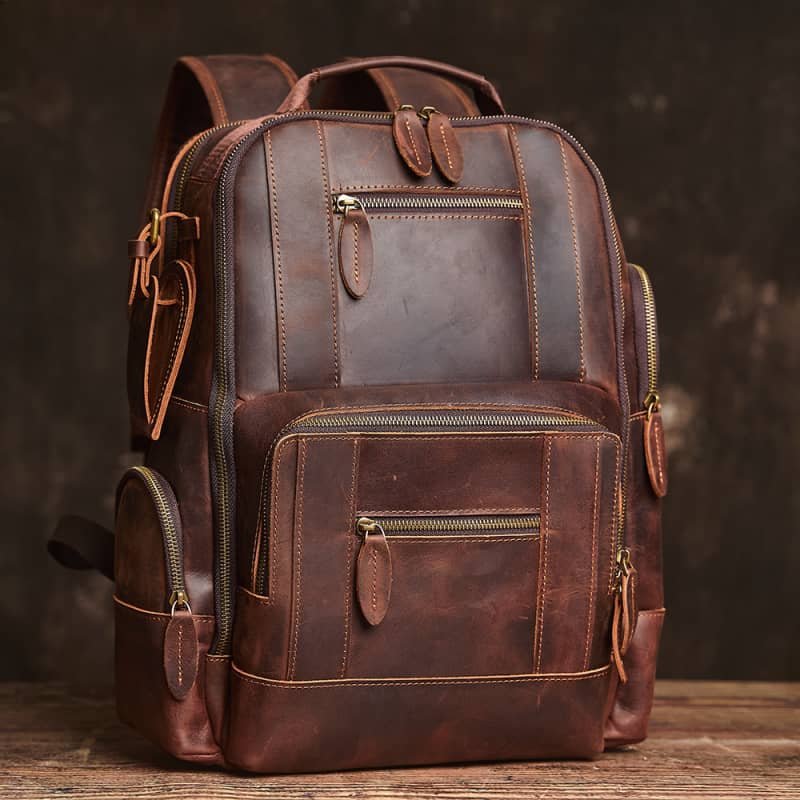 Vintage Leather Double Backpack | Trolley Case Fixing Strap 1 Vintage Leather Double Backpack | Trolley Case Fixing Strap