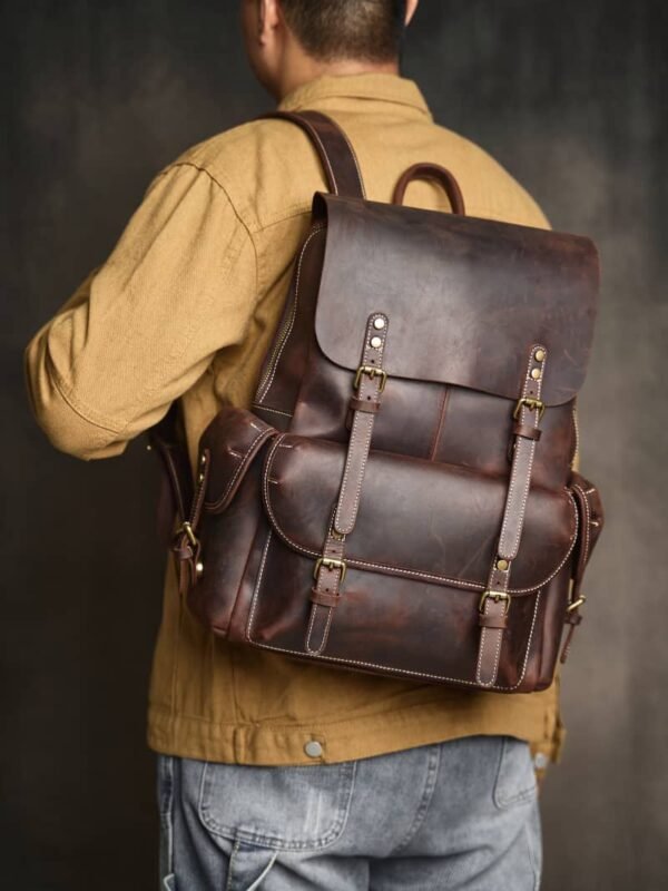 Vintage Leather Backpack | Handmade Flip-Top backpack - Image 6