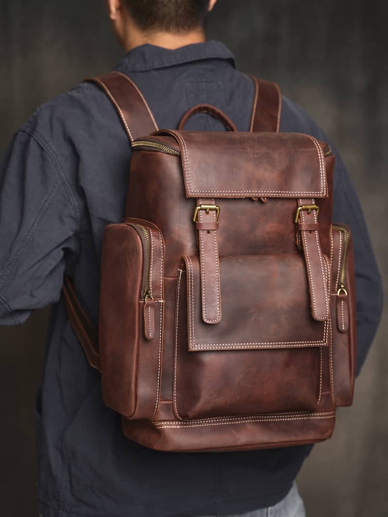 Vintage Large Leather Backpack 3 Vintage Large Leather Backpack - Image 3
