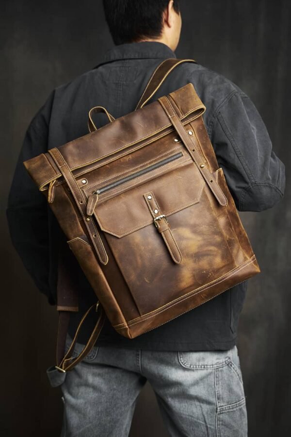 Vintage Large Leather Backpack | Folding Backpack - Image 7