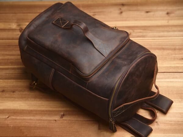 Vintage Genuine Leather Cylindrical Backpack - Image 7