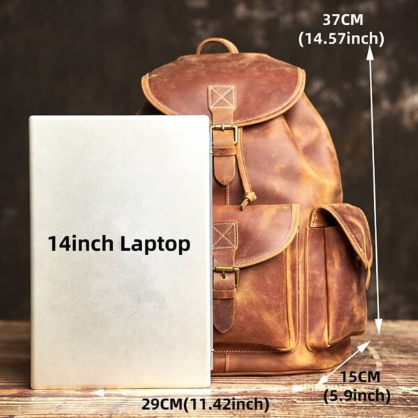 Vintage Leather Backpack | With Flap Drawstring Opening - Image 6