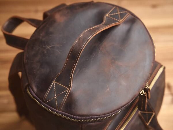Vintage Genuine Leather Cylindrical Backpack - Image 9