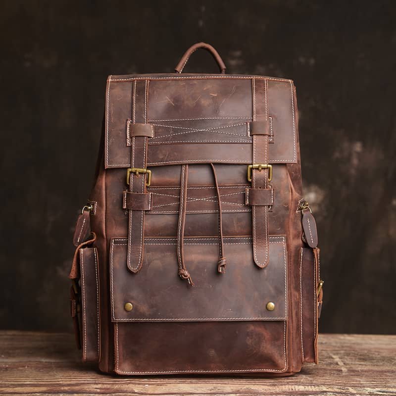 Vintage Large Leather Backpack | Flip-Top backpack 3 Vintage Large Leather Backpack | Flip-Top backpack - Image 3