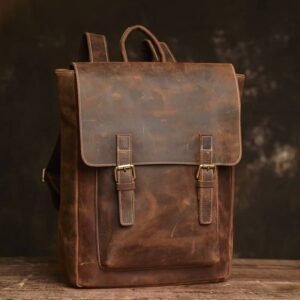 Vintage Handmade Leather Backpack | With Flip-Top Cover