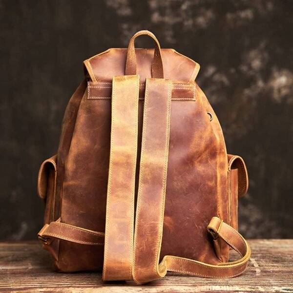 Vintage Leather Backpack | With Flap Drawstring Opening - Image 4