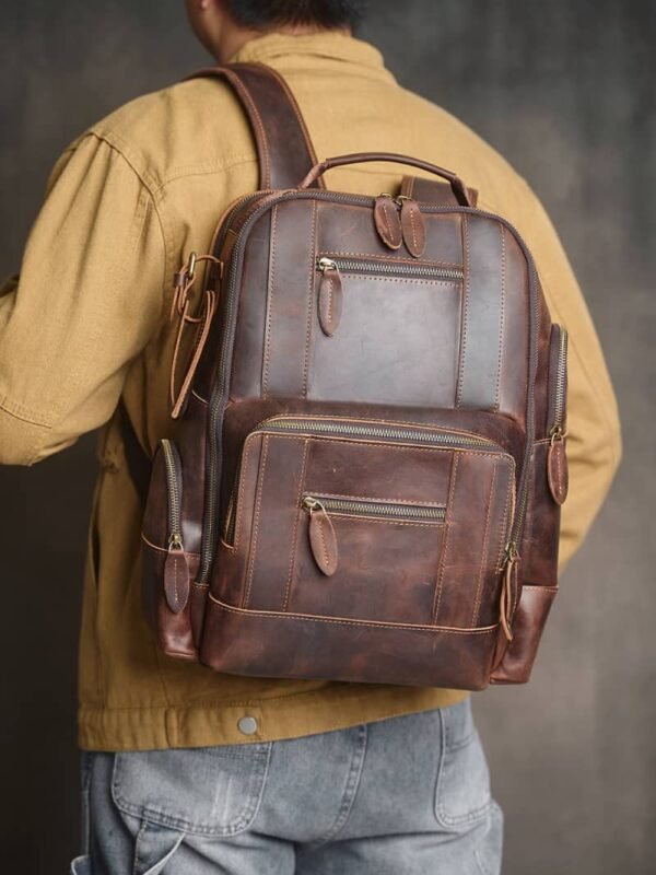 Vintage Leather Double Backpack | Trolley Case Fixing Strap 6 Vintage Leather Double Backpack | Trolley Case Fixing Strap - Image 6