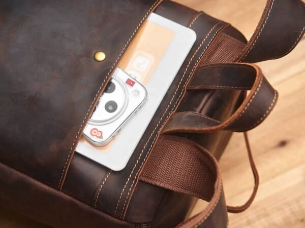 Vintage Genuine Leather Cylindrical Backpack - Image 14