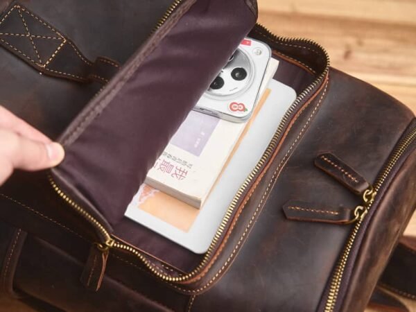 Vintage Genuine Leather Cylindrical Backpack - Image 11