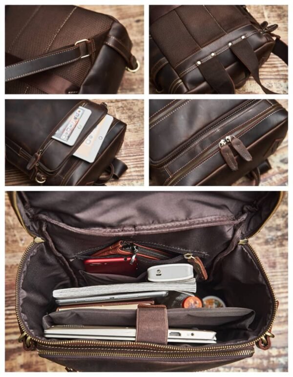 Vintage Leather Backpack for Laptop 9 Vintage Leather Backpack for Laptop - Image 9