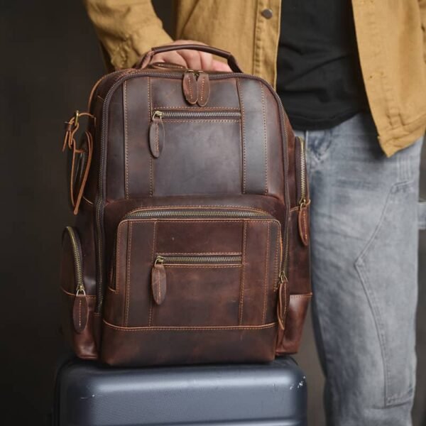 Vintage Leather Double Backpack | Trolley Case Fixing Strap 7 Vintage Leather Double Backpack | Trolley Case Fixing Strap - Image 7