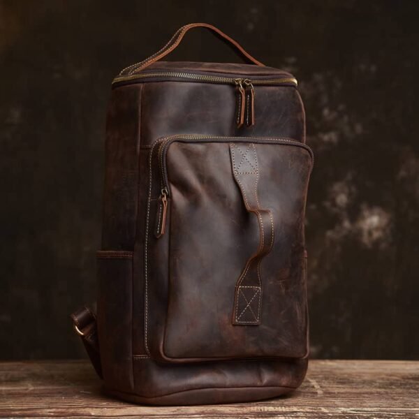 Vintage Genuine Leather Cylindrical Backpack - Image 5