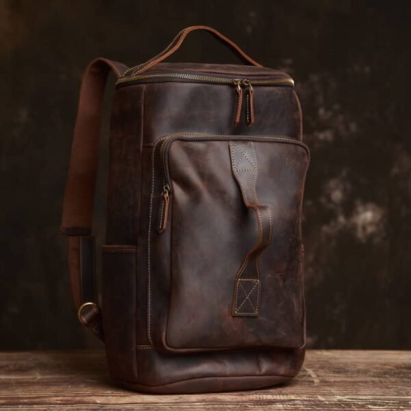 Vintage Genuine Leather Cylindrical Backpack - Image 4