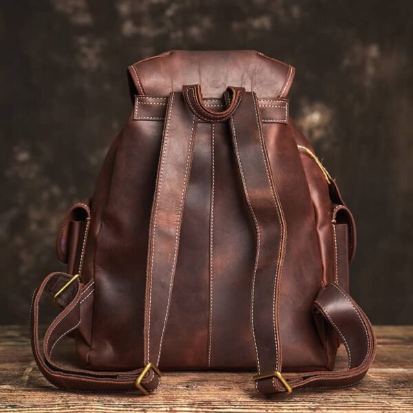 Vintage Leather Backpack | With Flap Drawstring Opening - Image 11