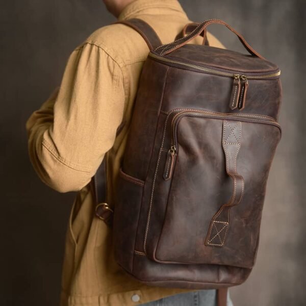 Vintage Genuine Leather Cylindrical Backpack - Image 6