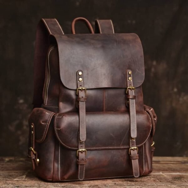 Vintage Leather Backpack | Handmade Flip-Top backpack - Image 4