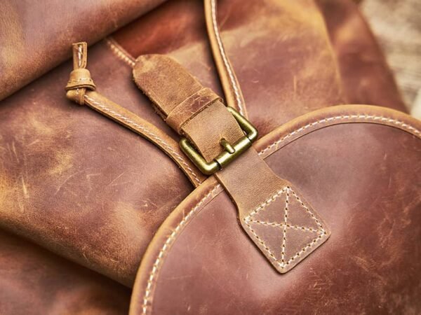 Vintage Leather Backpack | With Flap Drawstring Opening - Image 12
