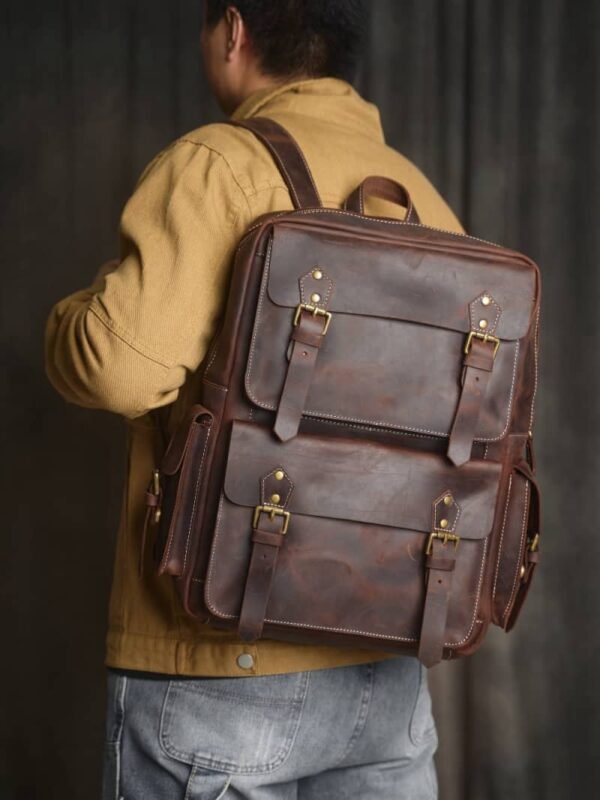 Vintage Large Leather Backpack | Handmade Leather Backpack 6 Vintage Large Leather Backpack | Handmade Leather Backpack - Image 6