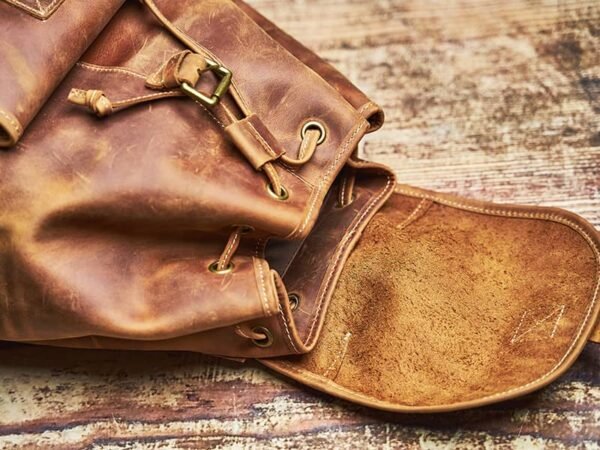Vintage Leather Backpack | With Flap Drawstring Opening - Image 13