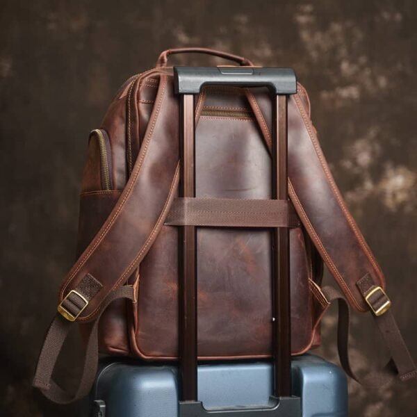 Vintage Leather Double Backpack | Trolley Case Fixing Strap 8 Vintage Leather Double Backpack | Trolley Case Fixing Strap - Image 8