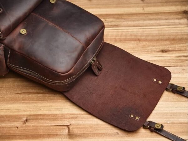 Vintage Leather Backpack | Handmade Flip-Top backpack - Image 8