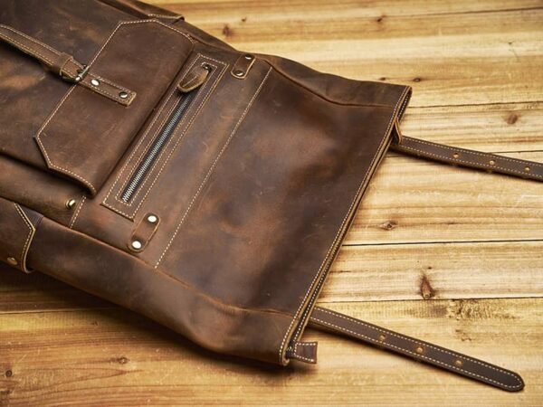 Vintage Large Leather Backpack | Folding Backpack - Image 10