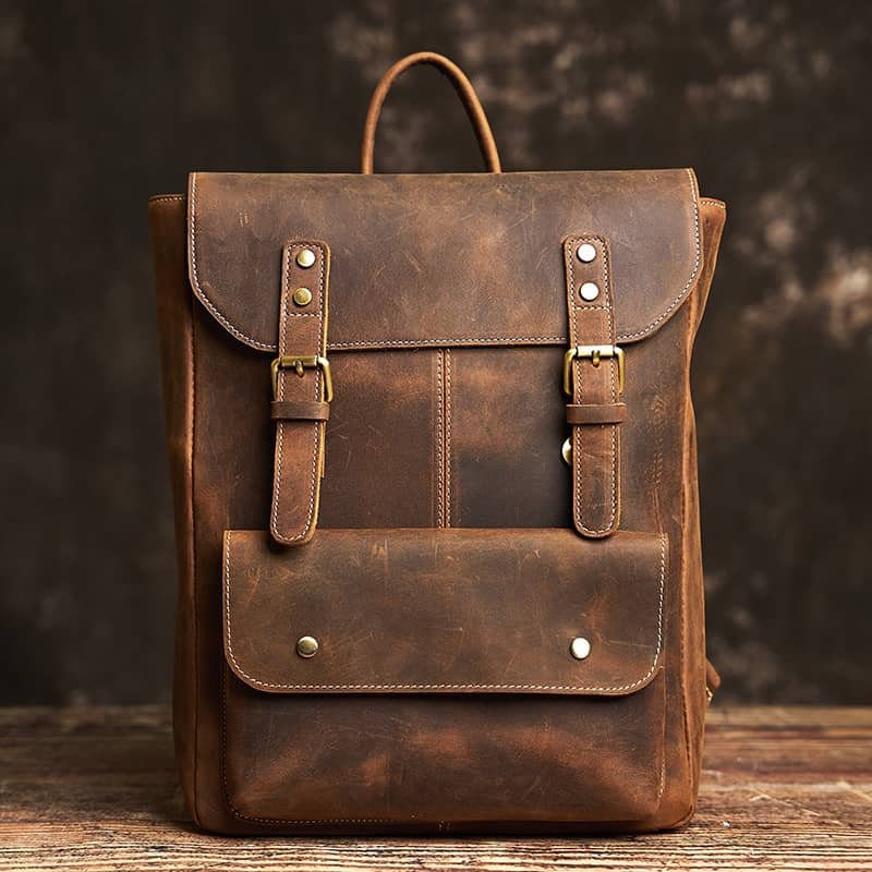Vintage Leather Backpack | With Flip-Top Cover 3 Vintage Leather Backpack | With Flip-Top Cover - Image 3